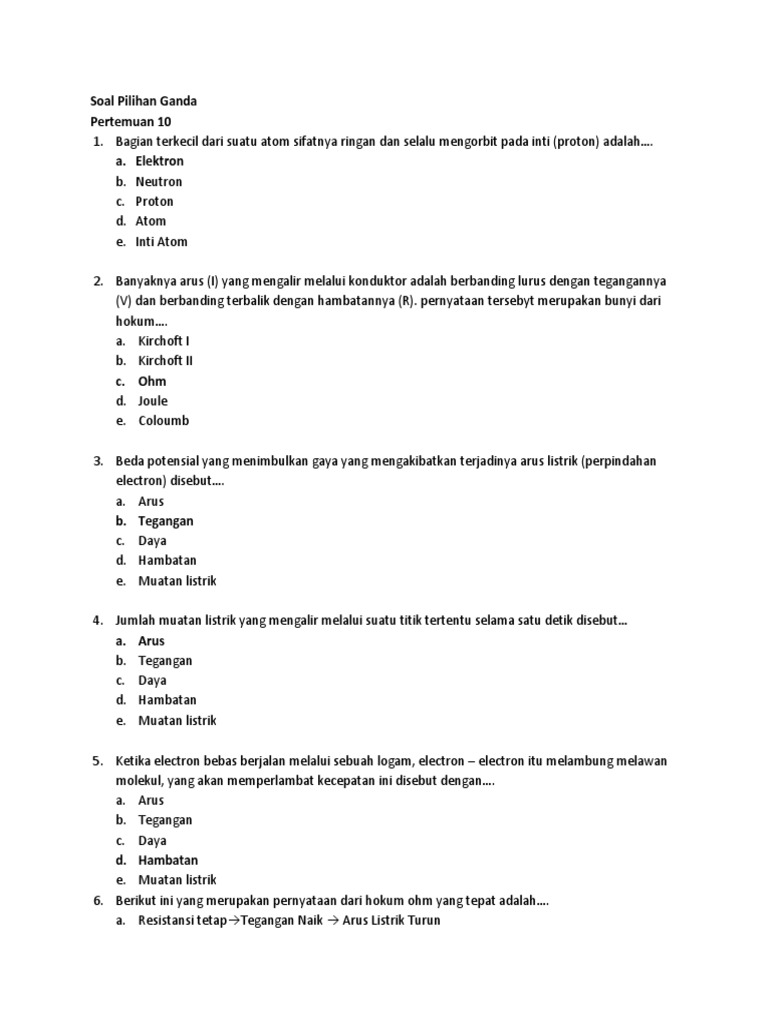 Soal Pilihan Ganda Hukum Ohm
