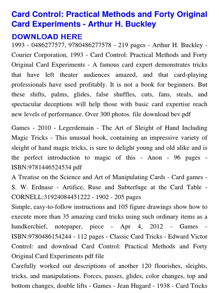 Card Control Practical Methods and Forty Original Card Experiments