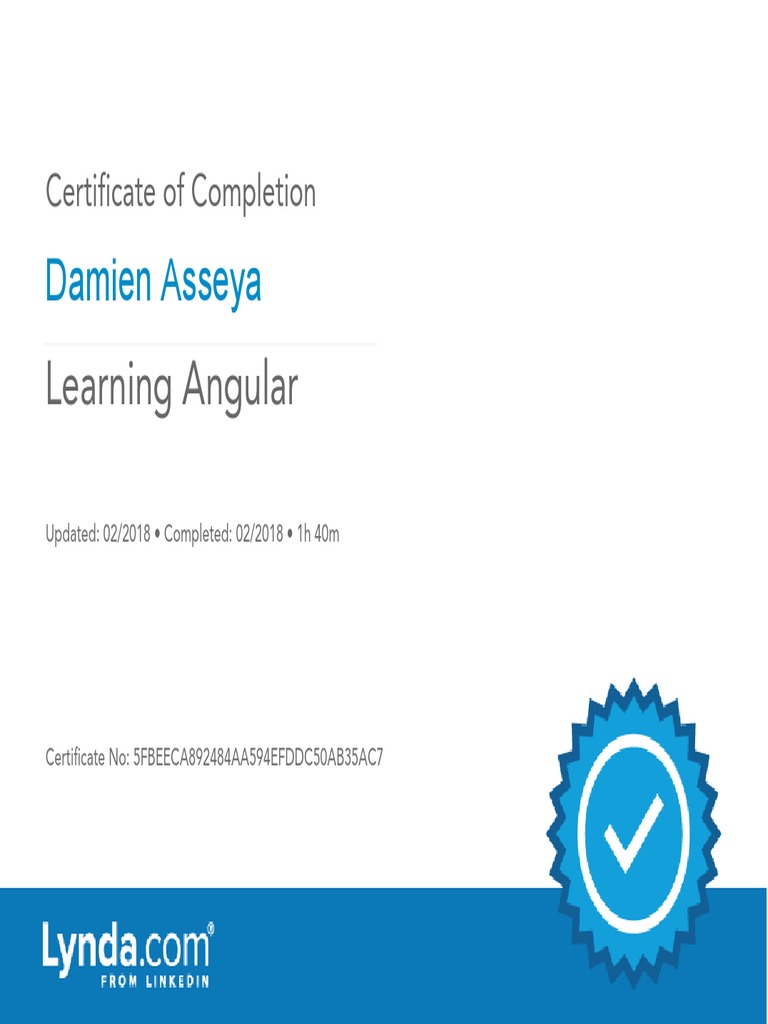 Angular Completion Certificate - Damien Asseya | PDF