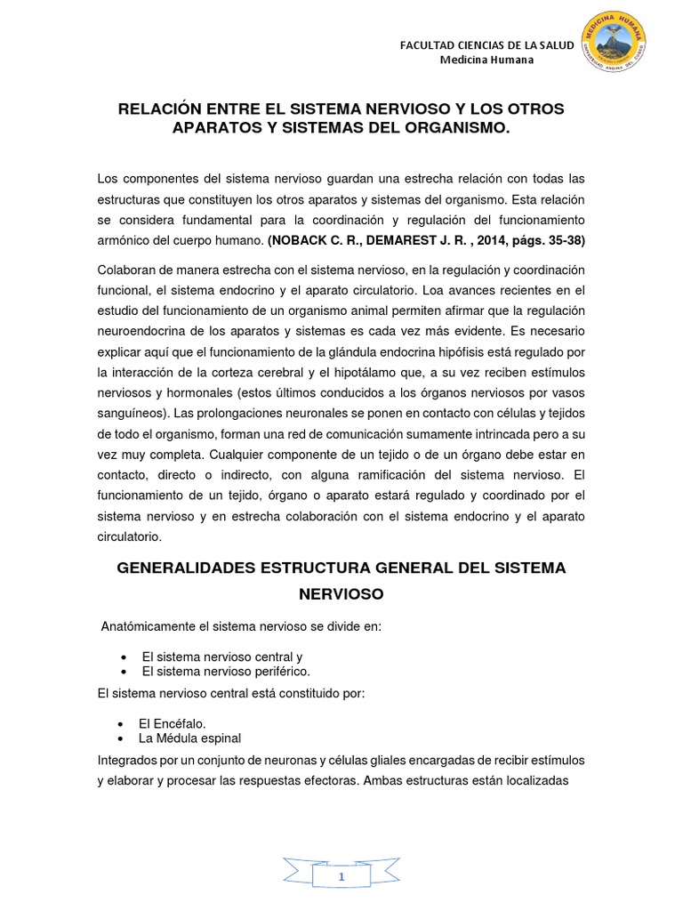 Relación del Sistema Nervioso con Otros Sistemas | PDF | Neurona | Sinapsis