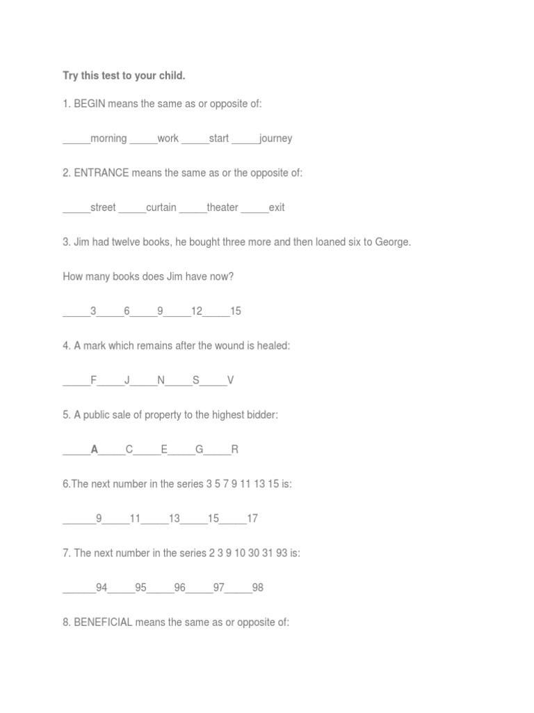Try This Test To Your Child | PDF | Nature