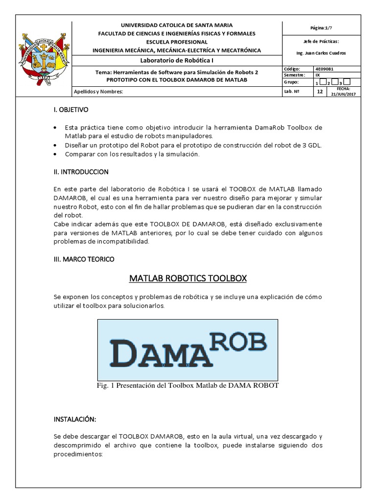 Lab Nº12 - Herramientas de Software 2 - 2017 - Impar | PDF | Matlab | Robot