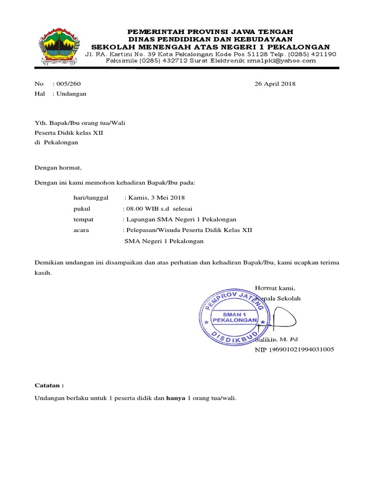 Sekolah Menengah Atas Negeri 1 Pekalongan Pemerintah