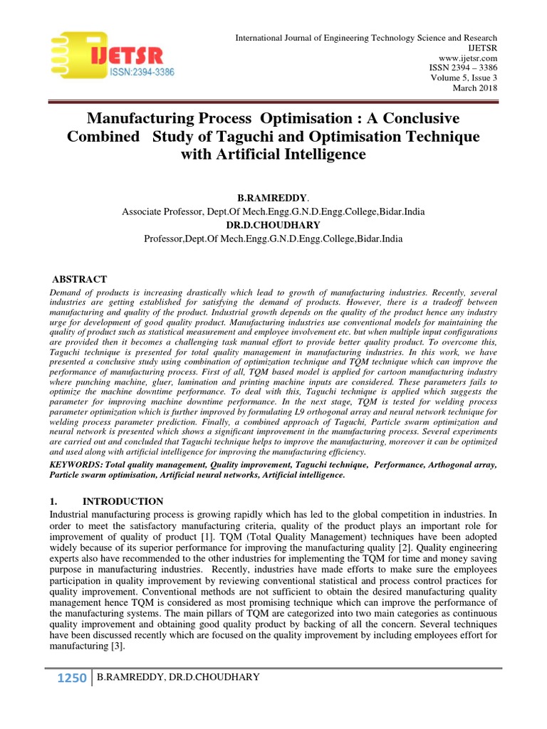 Taguchi & AI in Manufacturing Optimization | PDF | Artificial Neural ...