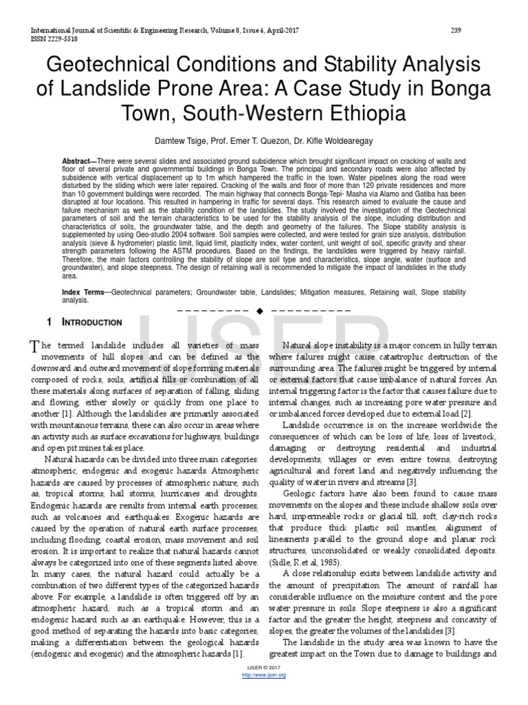 16 Geotechnical Conditions and Stability Analysis of Landslide Prone ...
