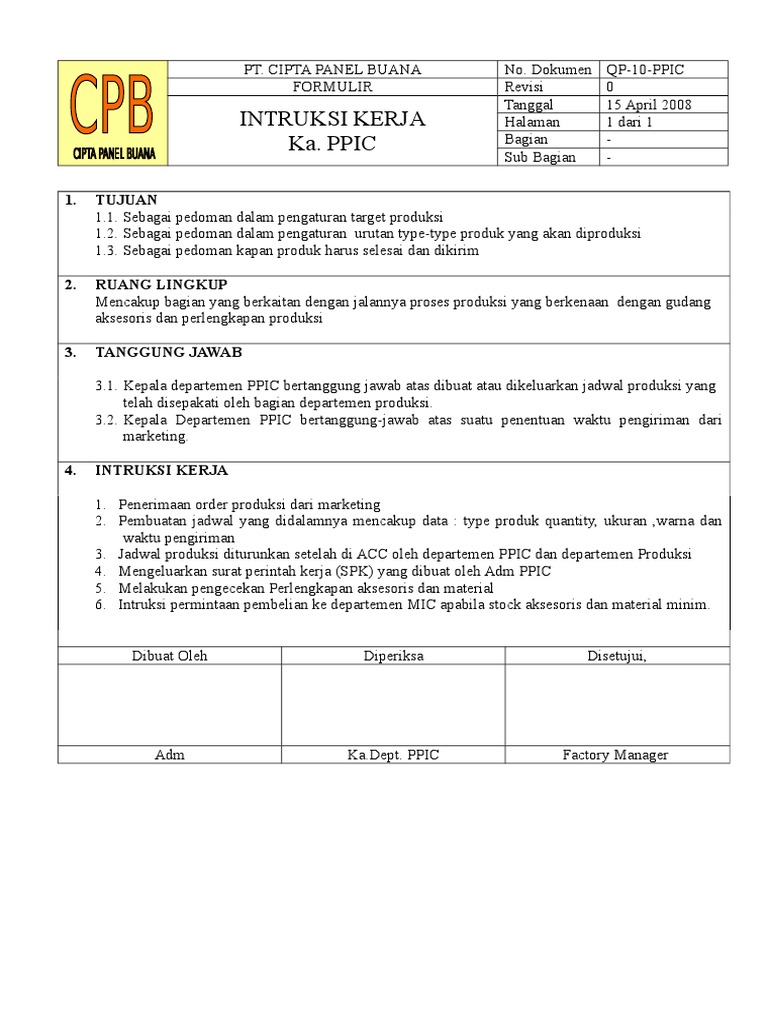 109152978 Intruksi Kerja Ppic Doc