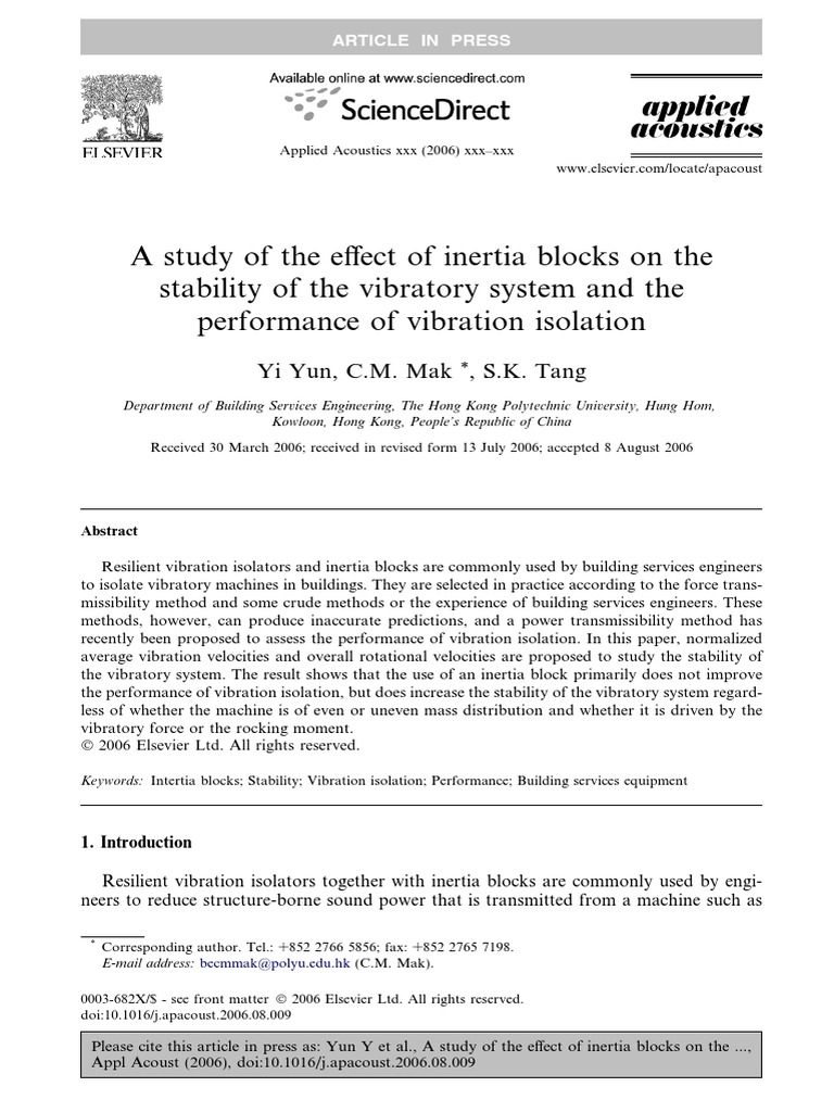 Inertia Blocks and Vibratory System Stability | PDF | Inertia | Force
