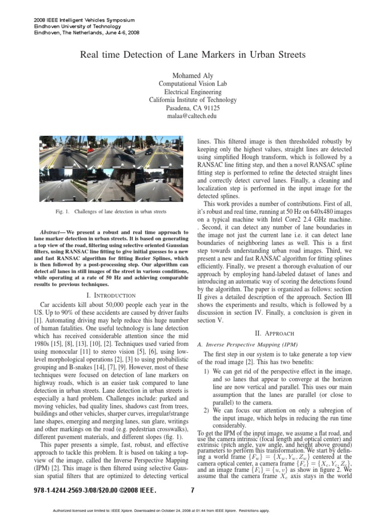 Real Time Detection of Lane Markers in Urban Streets | PDF | Spline ...