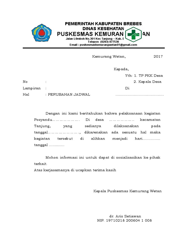 4 2 3 6 Surat Pemberitahuan Perubahan Jadwal