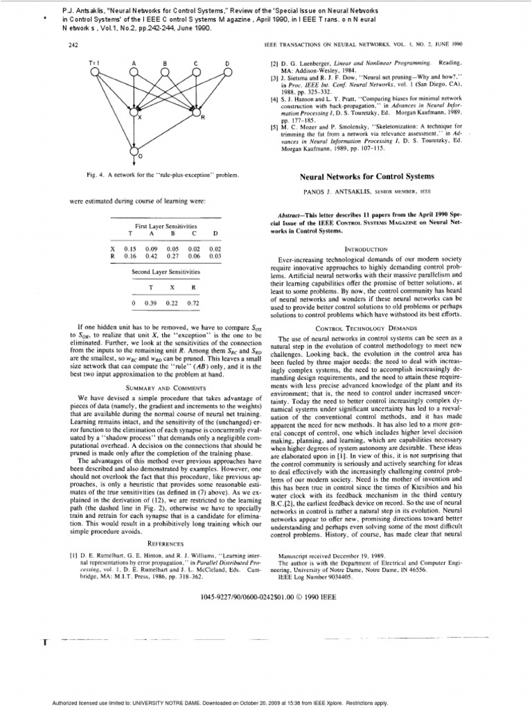 Neural Networks in Control Systems | PDF | Artificial Neural Network ...