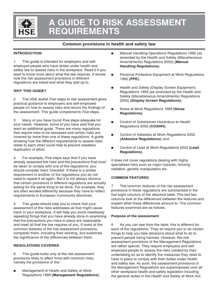 Guide to Risk Assessment Requirements Personal Protective Equipment