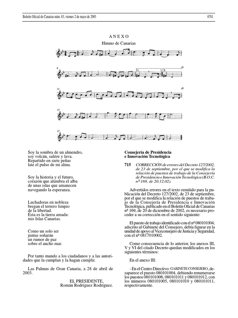 Himno de Canarias PDF Islas Canarias Gobierno