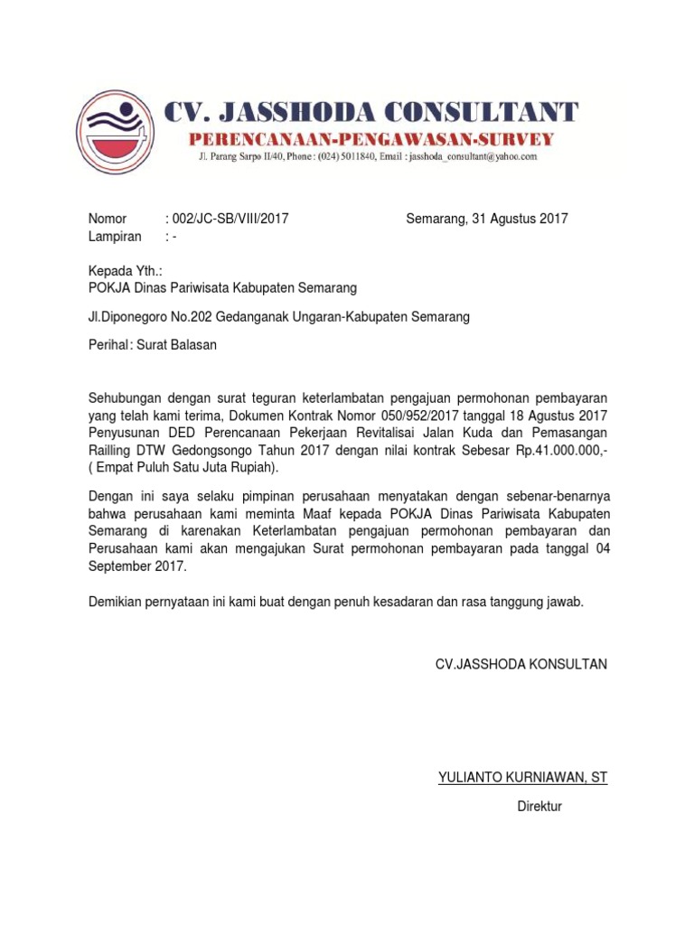 Contoh Jawaban Surat Peringatan