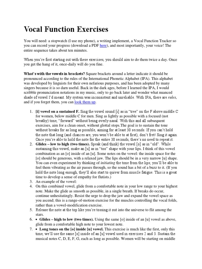 Vocal Function Exercises PDF Vowel Linguistics