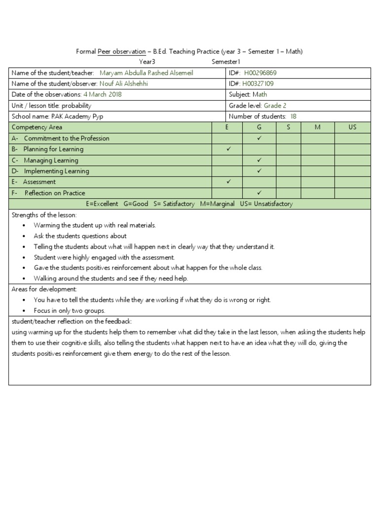 B.Ed. Peer Observation: Grade 2 Math Lesson | PDF | Teachers | Behavior ...