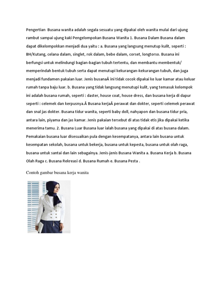 Pengertian Busana Wanita