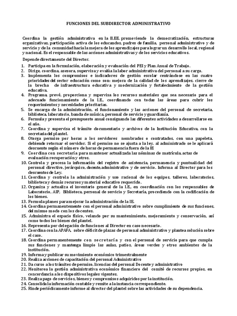 Funciones del Subdirector Administrativo | PDF | Maestros | Evaluación