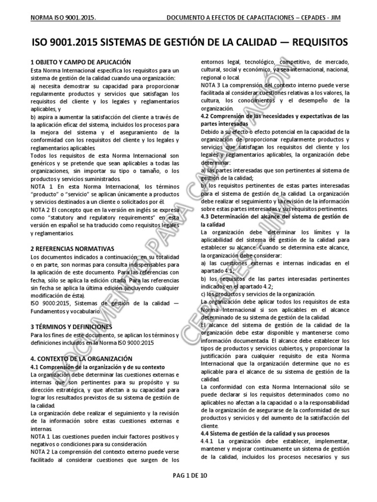 Requisitos de la Norma ISO 9001:2015 | PDF | Gestión de la calidad ...