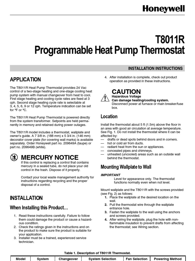 T8011R Programmable Heat Pump Thermostat | PDF | Thermostat | Hvac