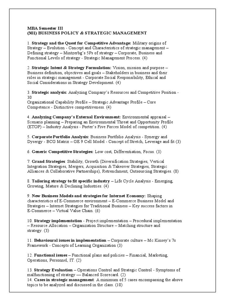MBA Semester III (301) Business Policy & Strategic Management | PDF ...