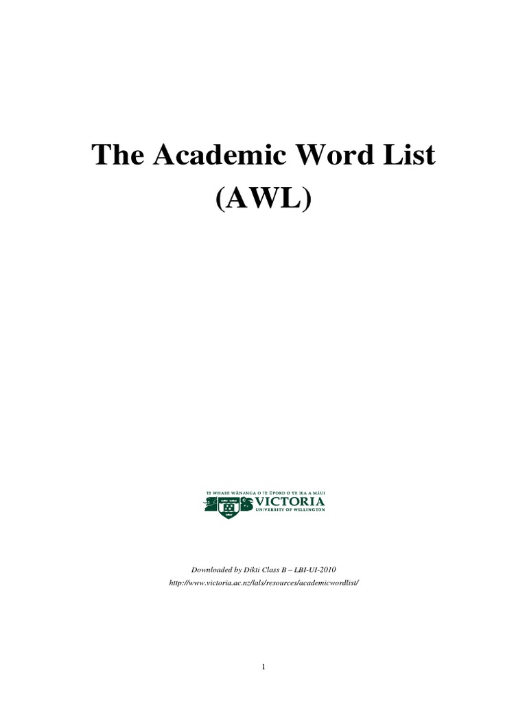 Academic Word List PDF Vocabulary Learning