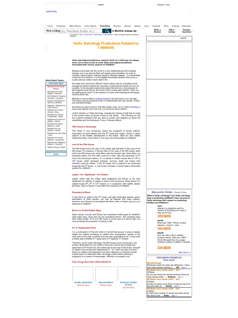 Vedic Astrology Predictions Related To Childbirth PDF PDF