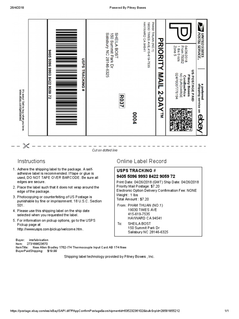 Label 1762IT4 | PDF | United States Postal Service | Mail