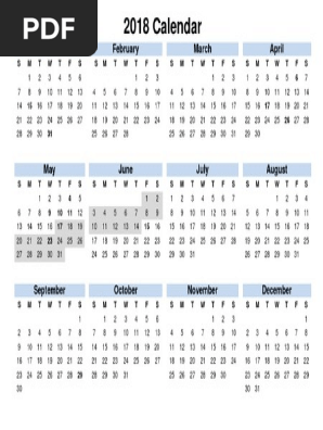 2018 Yearly Calendar