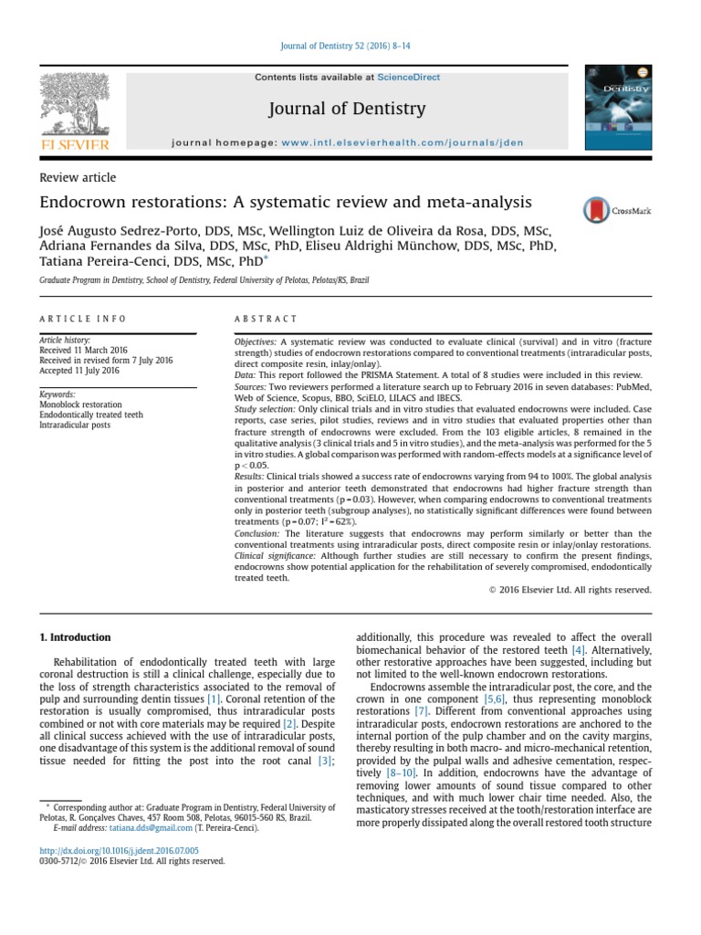 Endocrown SR 2016 PDF | PDF | Dental Composite | Systematic Review