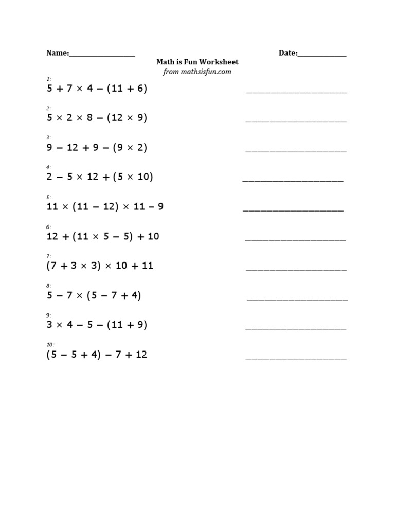 Name: - Date: - Math Is Fun Worksheet | PDF