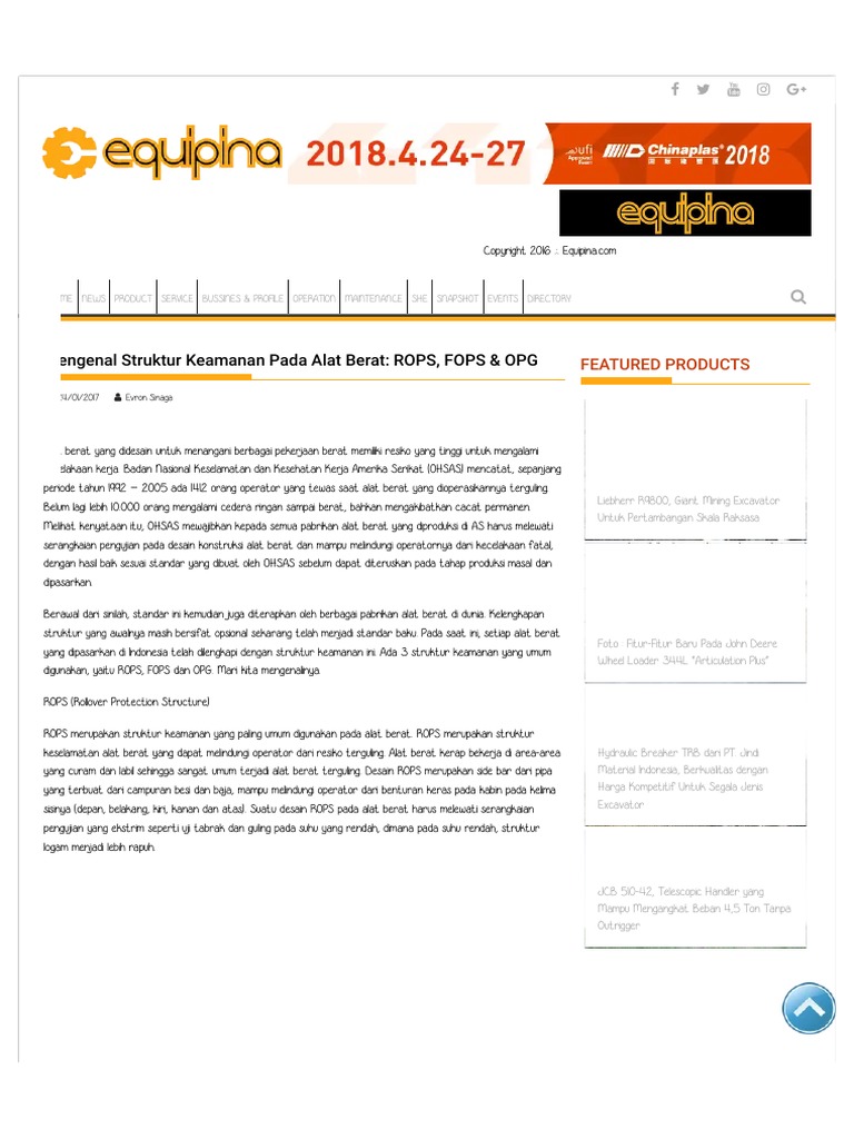 Mengenal Struktur Keamanan Pada Alat Berat: ROPS, FOPS & OPG - Equipina ...