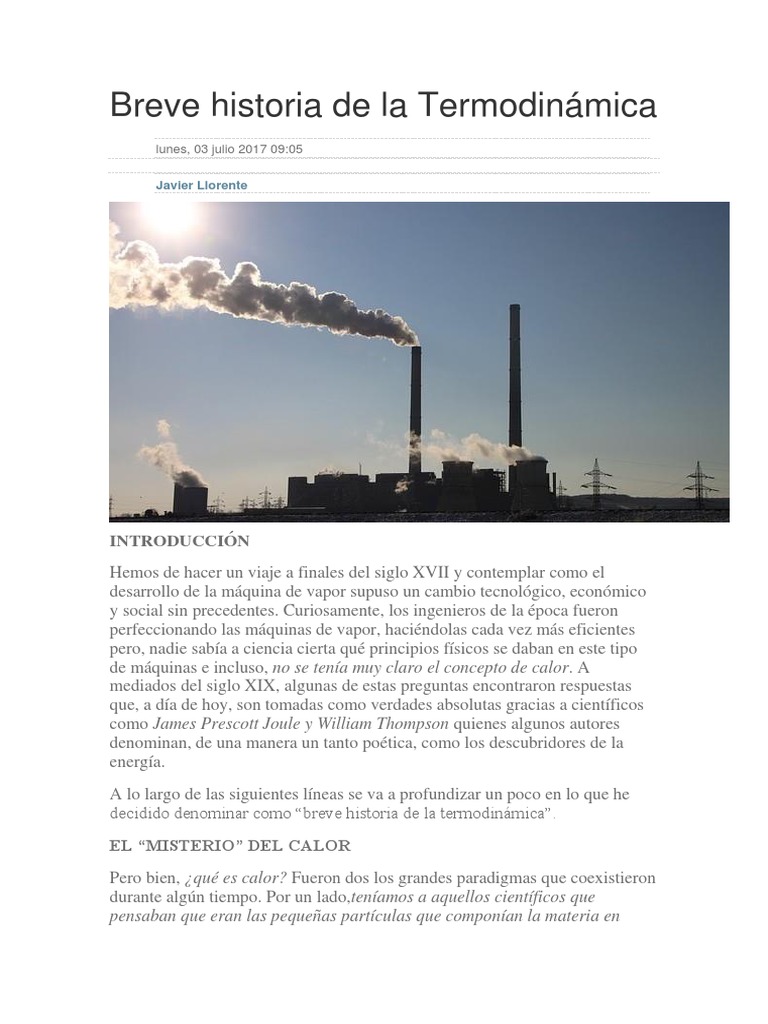 Breve Historia de La Termodinámica PDF Calor Termodinámica