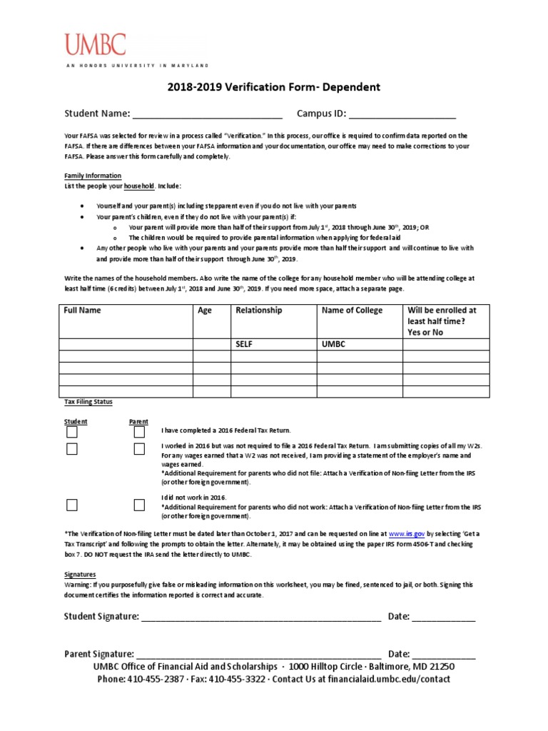 1819 Verification Form Dependent Nofill PDF | PDF | Tax Return (United ...