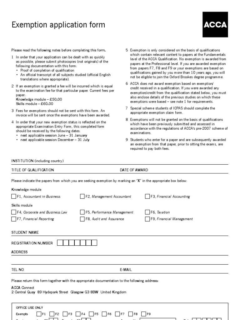 Acca Exemption PDF Business