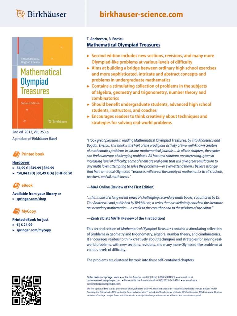 Mathematical Olympiad Treasures: Printed Book | PDF | Number Theory ...