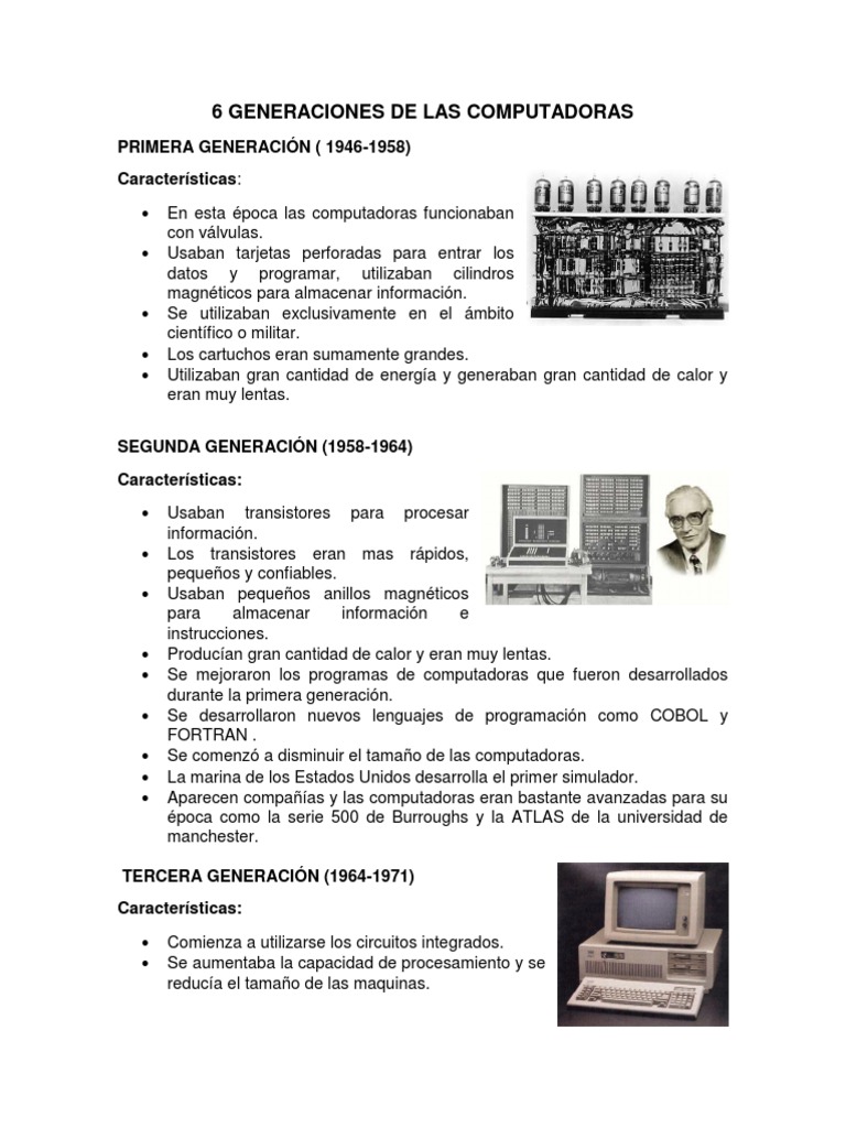 6 Generaciones de Las Computadoras | PDF | Circuito integrado ...