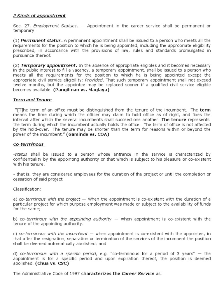 Types of Government Appointments | PDF | Employment | Government