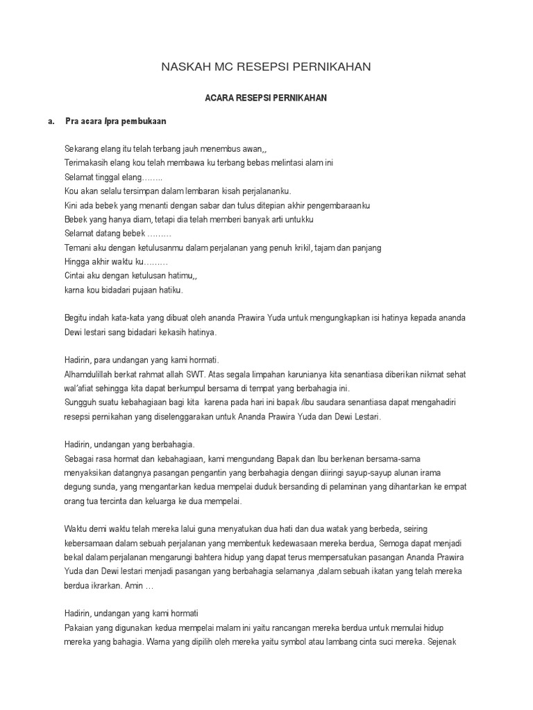 Naskah Mc Resepsi Pernikahan Pdf