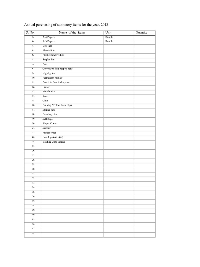 Stationery Stock List Template | PDF