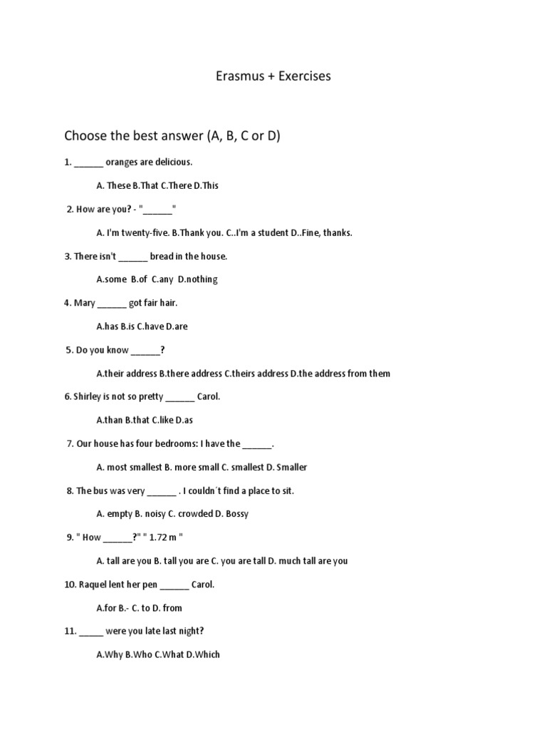 Erasmus Exercises Pdf