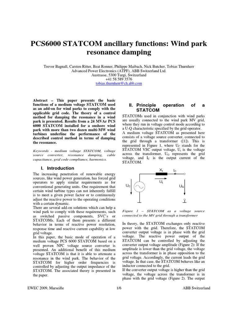 PCS 6000 STATCOM for Wind Park Damping | PDF | Electrical Impedance ...