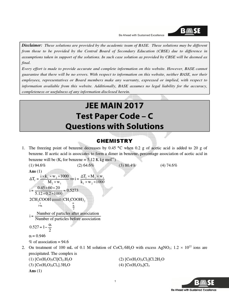 Jee Main 2017 Test Paper Code C Questions With Solutions PDF