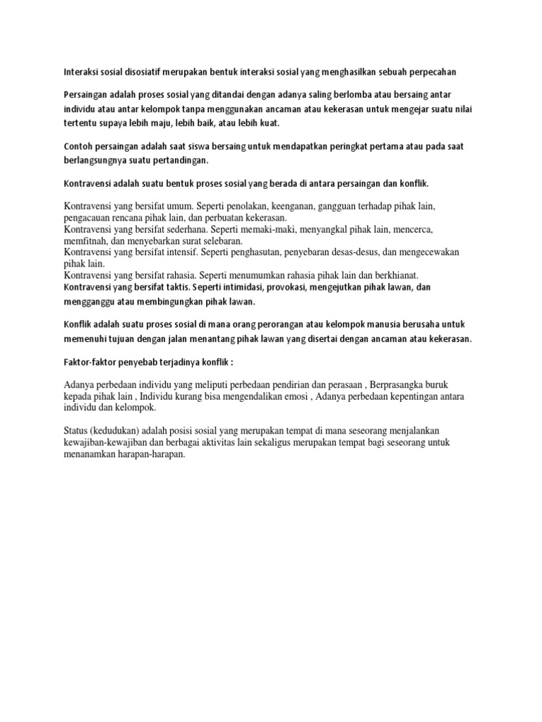 Interaksi Sosial Disosiatif Merupakan Bentuk Interaksi Sosial Yang Menghasilkan Sebuah Perpecahan
