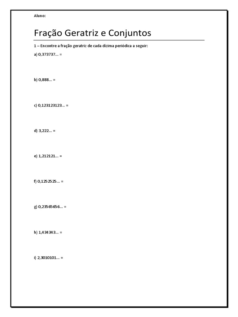 Fração Geratriz | PDF | Fração (Matemática) | Ensino de Matemática