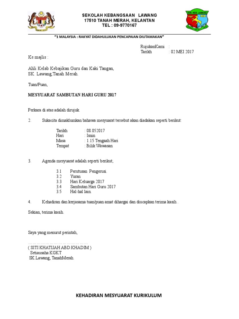 Surat Panggilan Mesyuarat Kgkt
