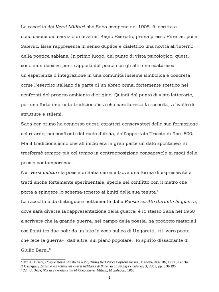 I Versi Militari Di Umberto Saba