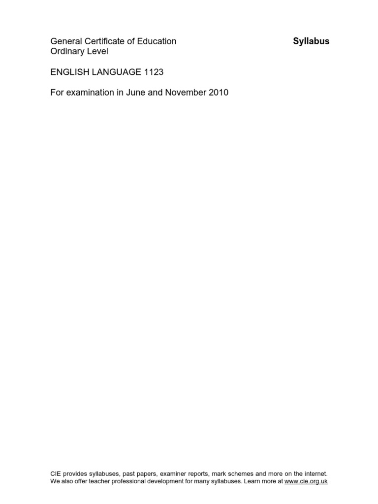 O Level English Syllabus PDF
