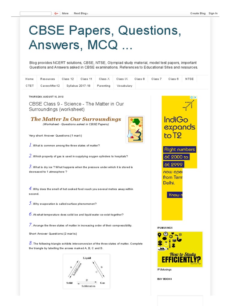 CBSE Papers Questions Answers MCQ CBSE Class 9 Science The