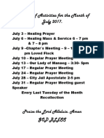Calendar of Activities For The Month of July 2017.: Praise The Lord Alleluia. Amen God Bless