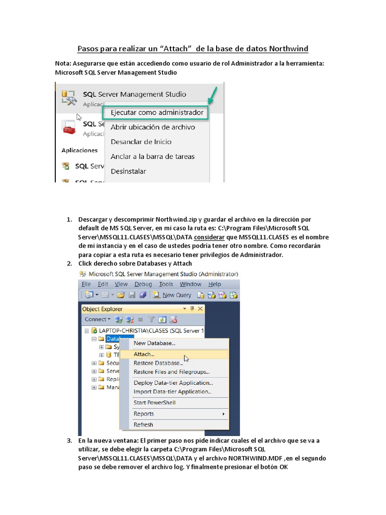 Cómo Adjuntar la Base de Datos Northwind | PDF | Servidor SQL de ...